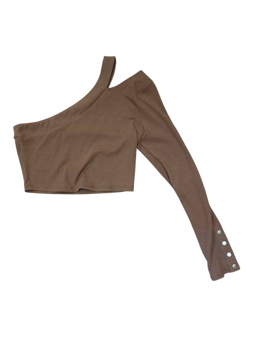 Privacy Please Tan Ribbed One-Shoulder Crop Top - Picture 1 of 3